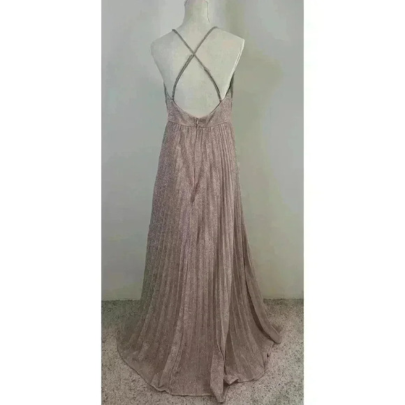 Lulus Sparkly Blush Pink Pleated Maxi Dress Formal Evening Gown Size L - Picture 3 of 16